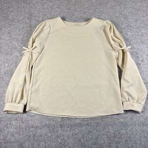 Designed By I Got C Korea Off White Long Sleeve Classy Blouse w/ Bows EUC